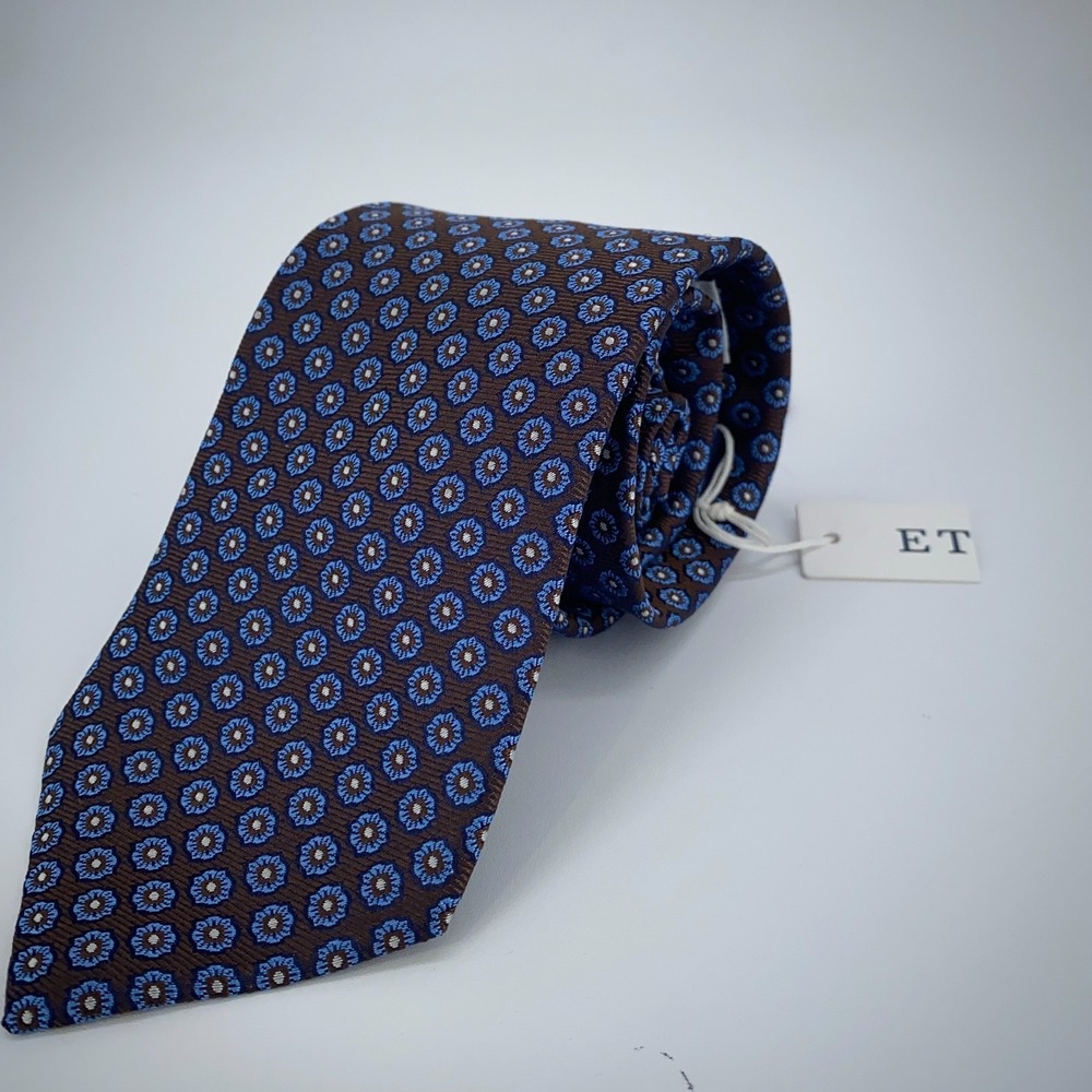 Eton Tie Mens One Size Brown Blueβ Floral Silk Classic Necktie England Made